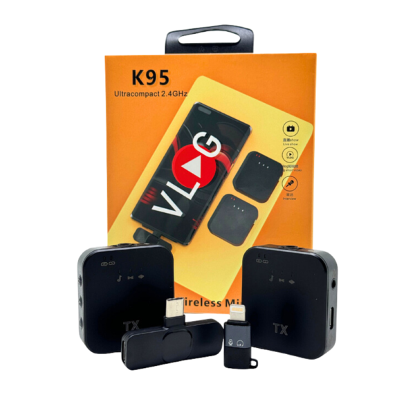 K95 3 in 1 Wireless Dual Microphone With Noise Reduction with receiver